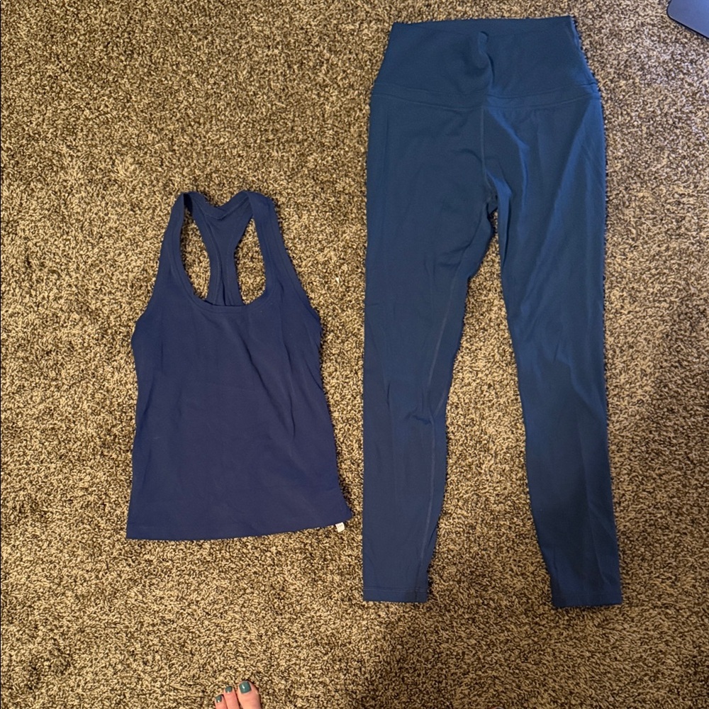 CRZ YOGA Navy Blue Leggings and Tank Set